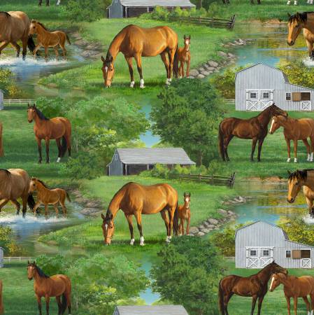 Wild Wings Summer Breeze Scenic with Horses 100% cotton fabric by the half yard 